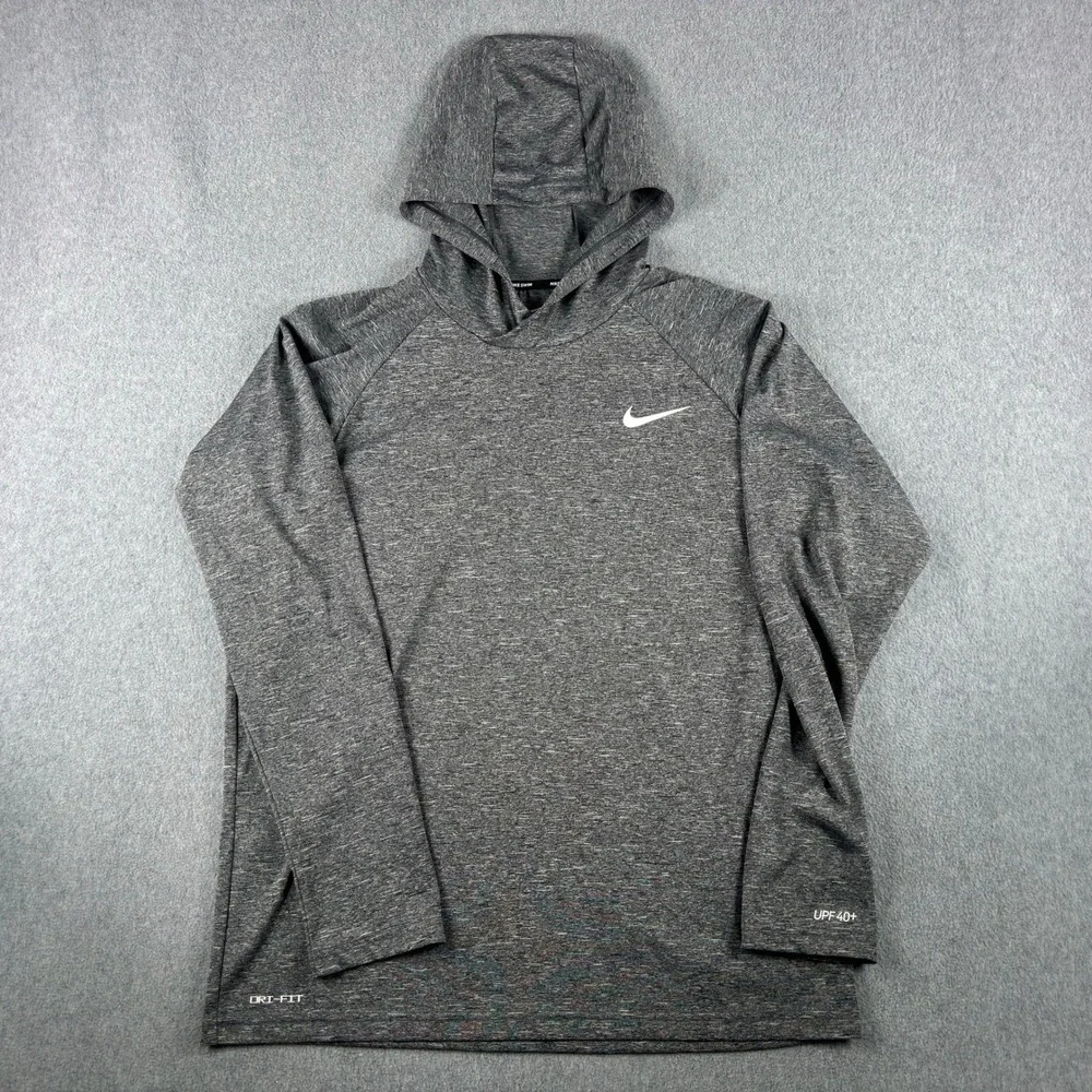 Nike Swim Hooded Shirt Mens Medium Gray Dri-FIT UPF 40+ Sun Hoodie Performance